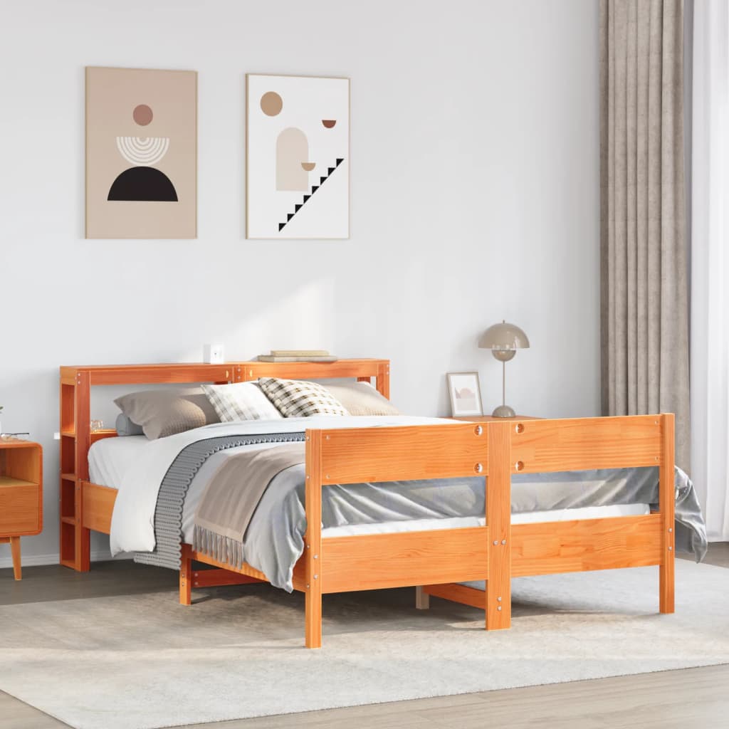 viaszbarna tömör fenyőfa ágy matrac nélkül 135 x 190 cm