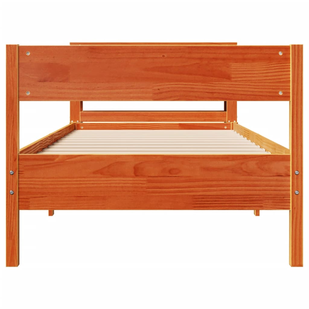 viaszbarna tömör fenyőfa ágy matrac nélkül 75 x 190 cm