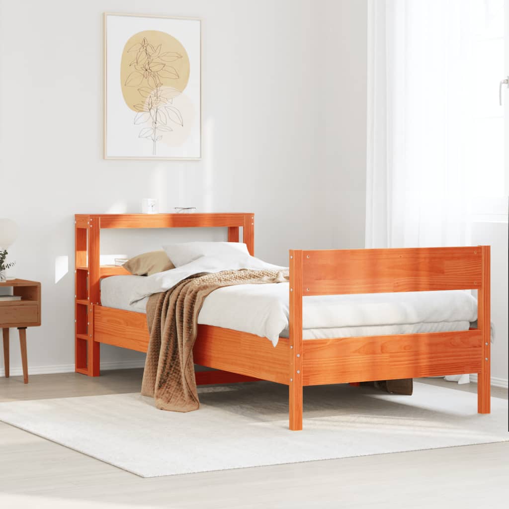 viaszbarna tömör fenyőfa ágy matrac nélkül 75 x 190 cm