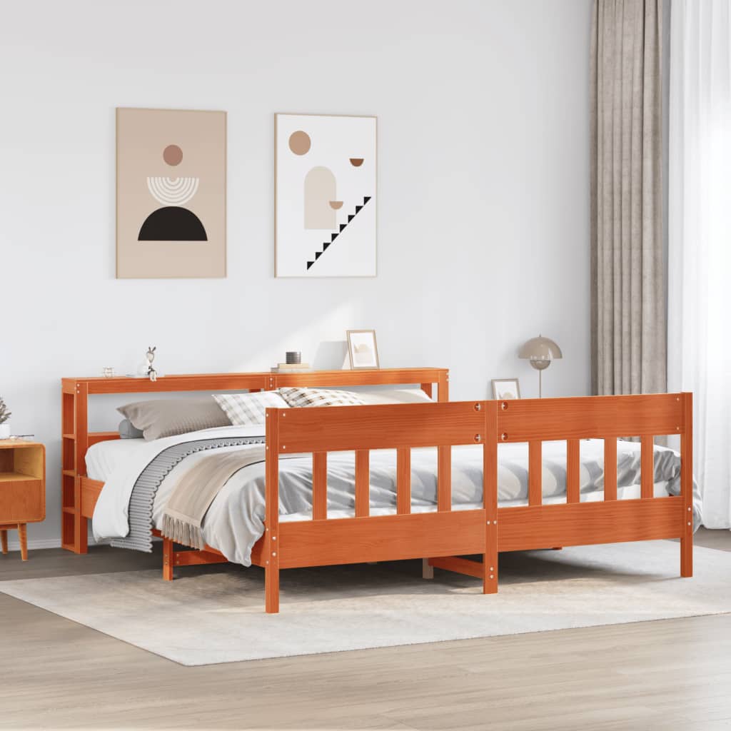 viaszbarna tömör fenyőfa ágy matrac nélkül 200 x 200 cm