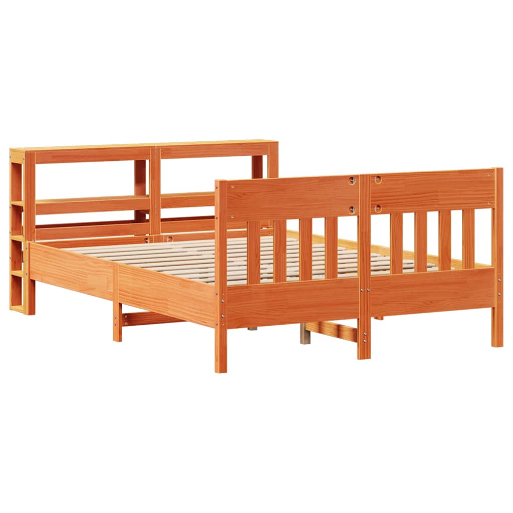 viaszbarna tömör fenyőfa ágy matrac nélkül 140 x 190 cm