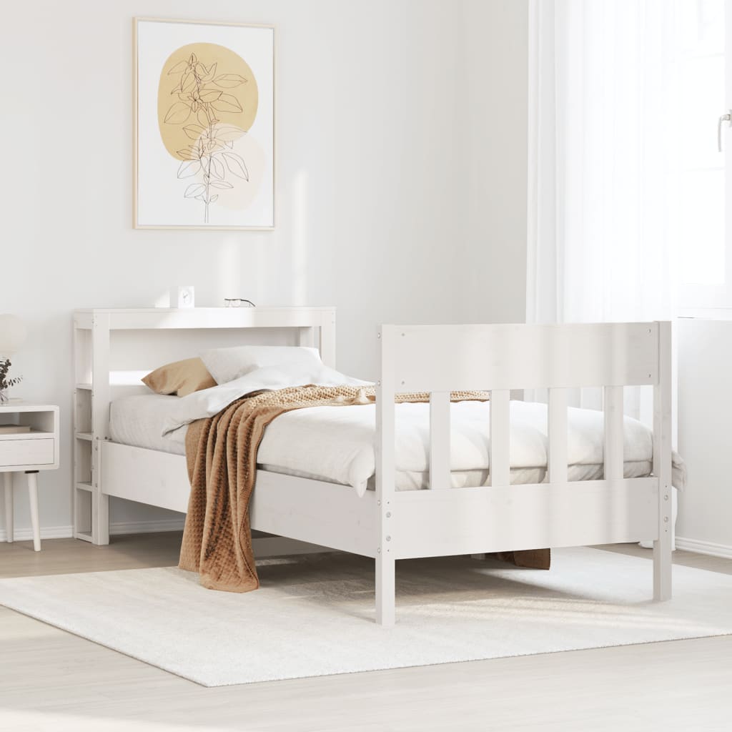 fehér tömör fenyőfa ágy matrac nélkül 75 x 190 cm