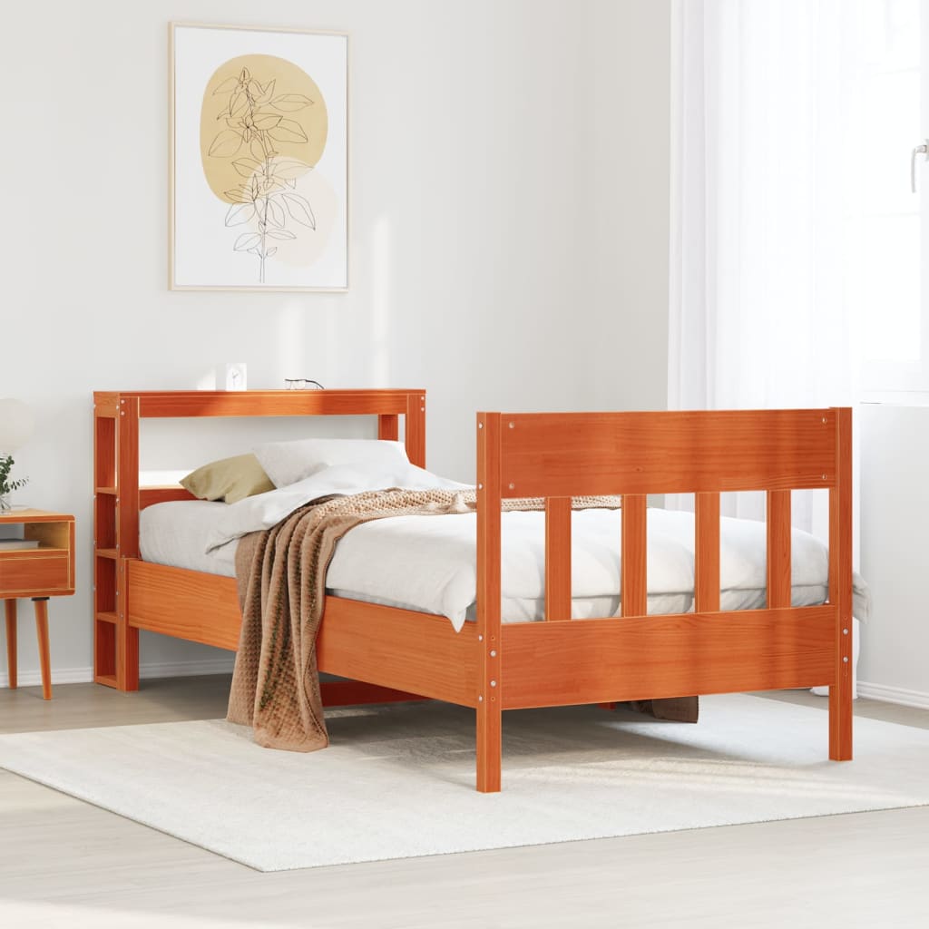 viaszbarna tömör fenyőfa ágy matrac nélkül 75 x 190 cm