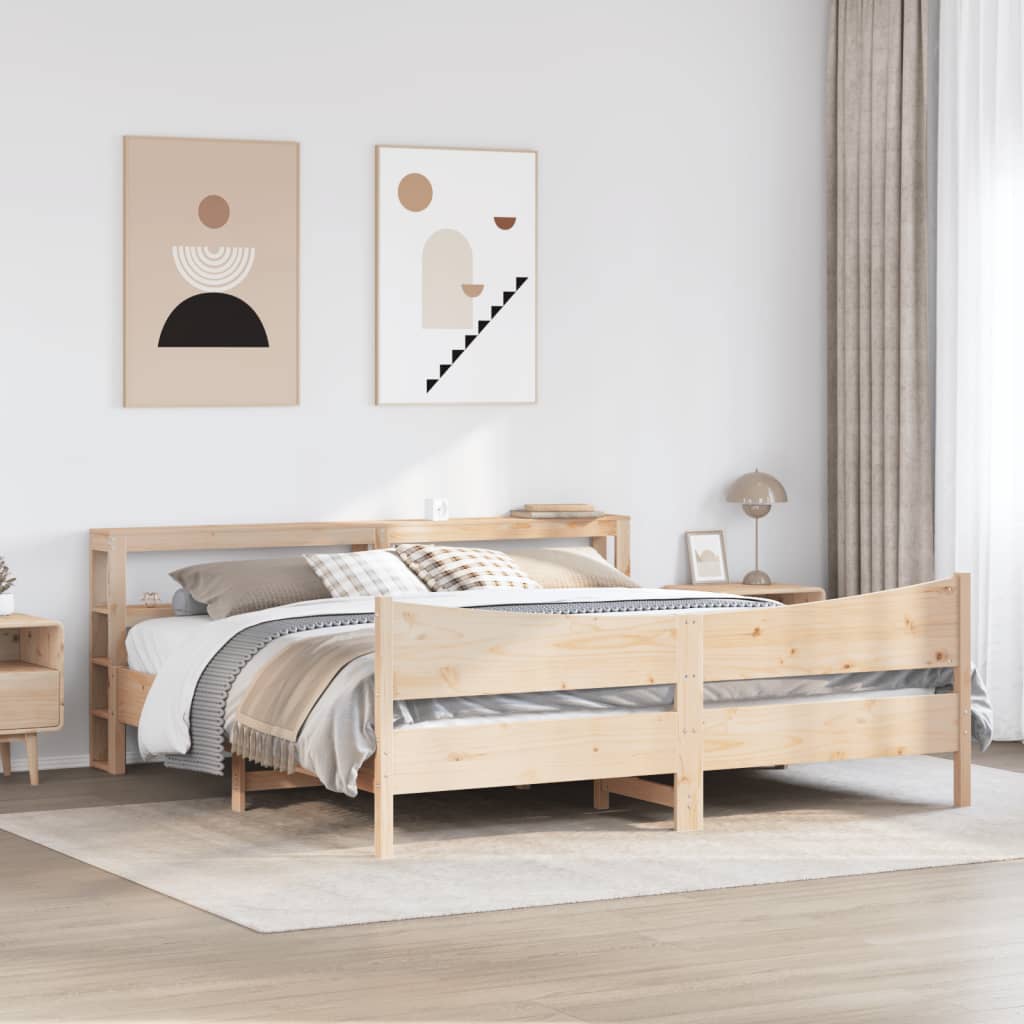 tömör fenyőfa ágykeret fejtámlával 200 x 200 cm