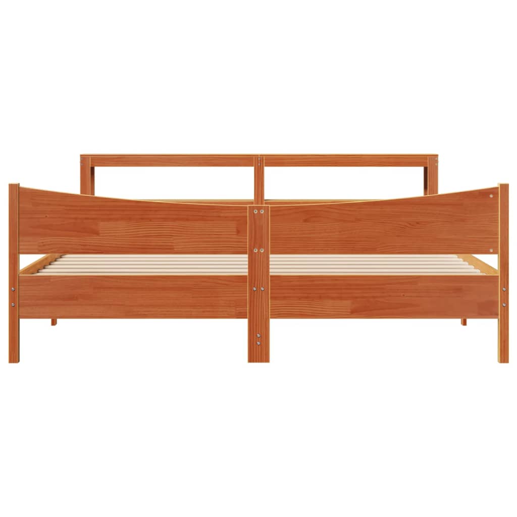 viaszbarna tömör fenyőfa ágykeret fejtámlával 200 x 200 cm