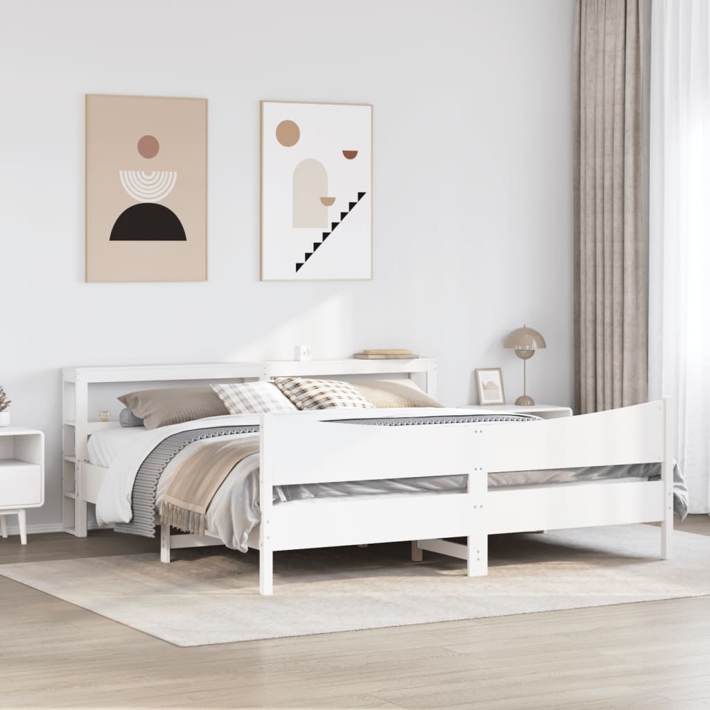 fehér tömör fenyőfa ágykeret fejtámlával 180 x 200 cm