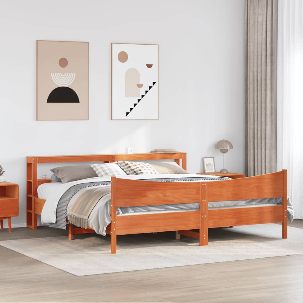 viaszbarna tömör fenyőfa ágykeret fejtámlával 180 x 200 cm