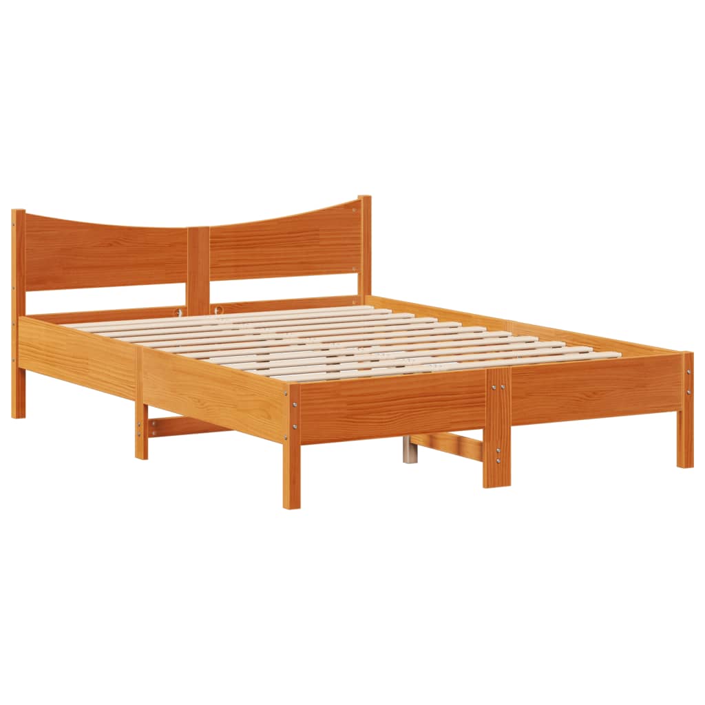 viaszbarna tömör fenyőfa ágykeret fejtámlával 120 x 200 cm