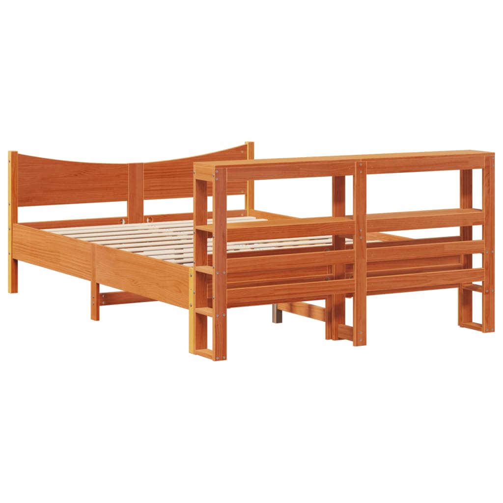 viaszbarna tömör fenyőfa ágykeret fejtámlával 120 x 200 cm