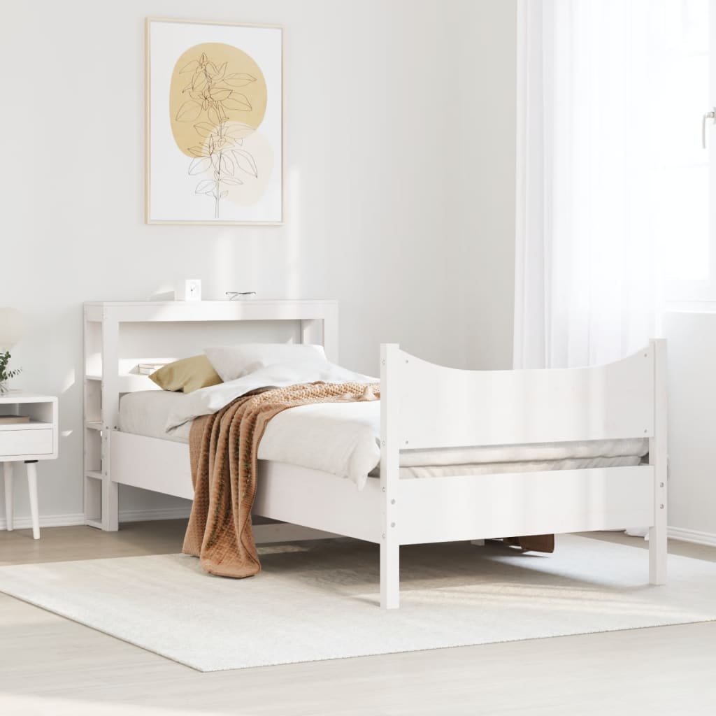 fehér tömör fenyőfa ágykeret fejtámlával 75 x 190 cm