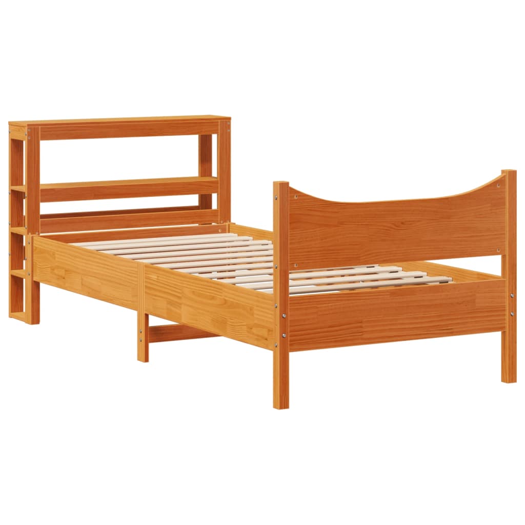 viaszbarna tömör fenyőfa ágykeret fejtámlával 75 x 190 cm