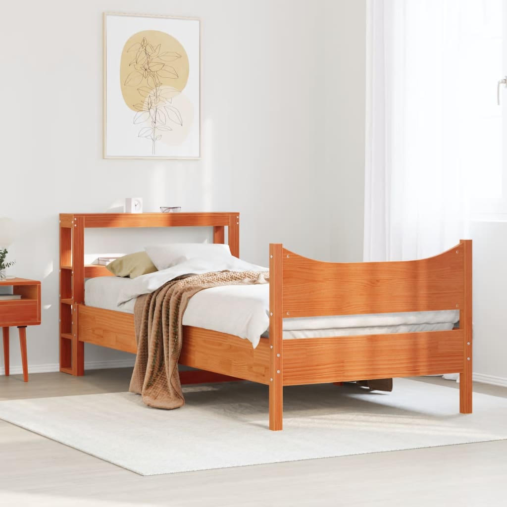 viaszbarna tömör fenyőfa ágykeret fejtámlával 75 x 190 cm
