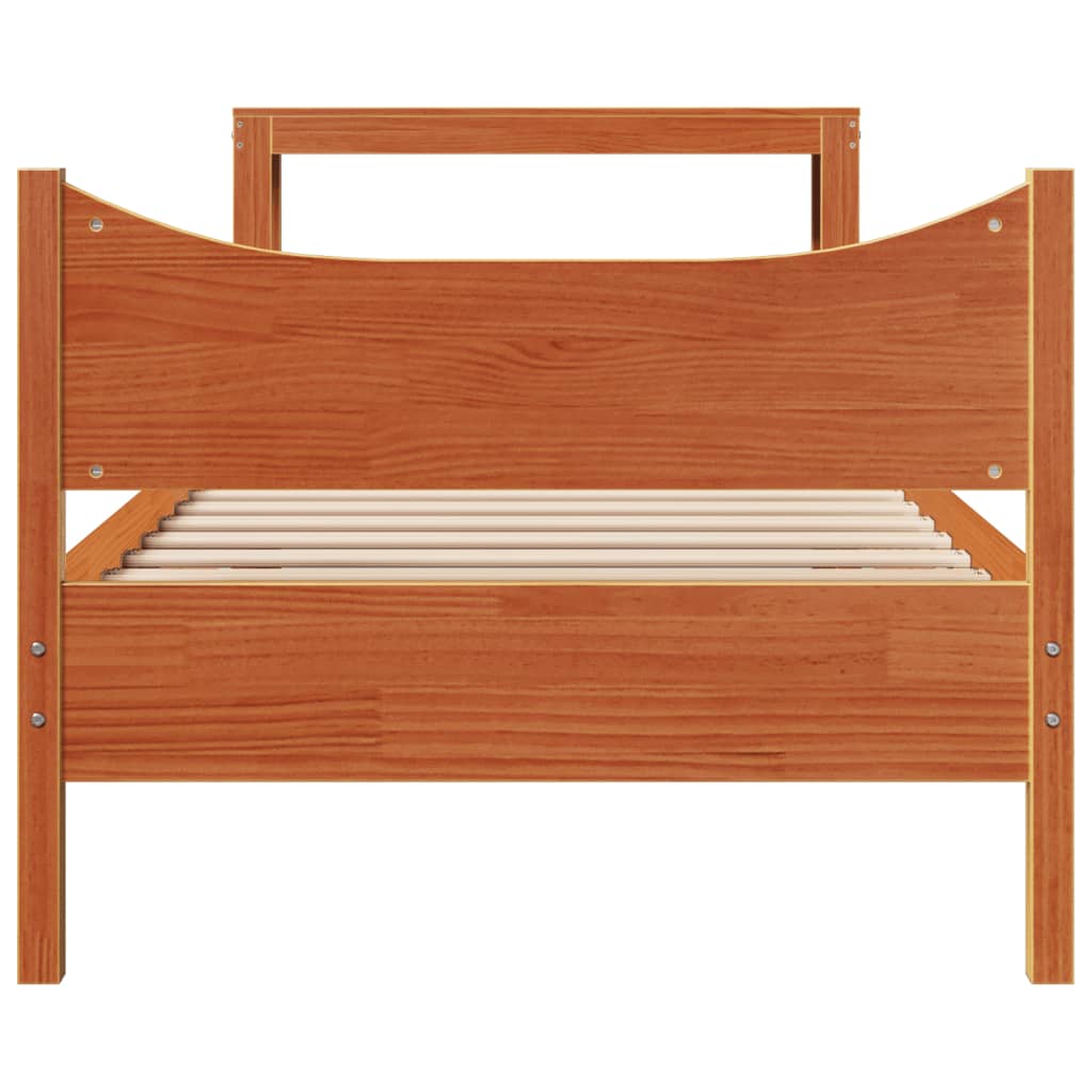 viaszbarna tömör fenyőfa ágykeret fejtámlával 75 x 190 cm