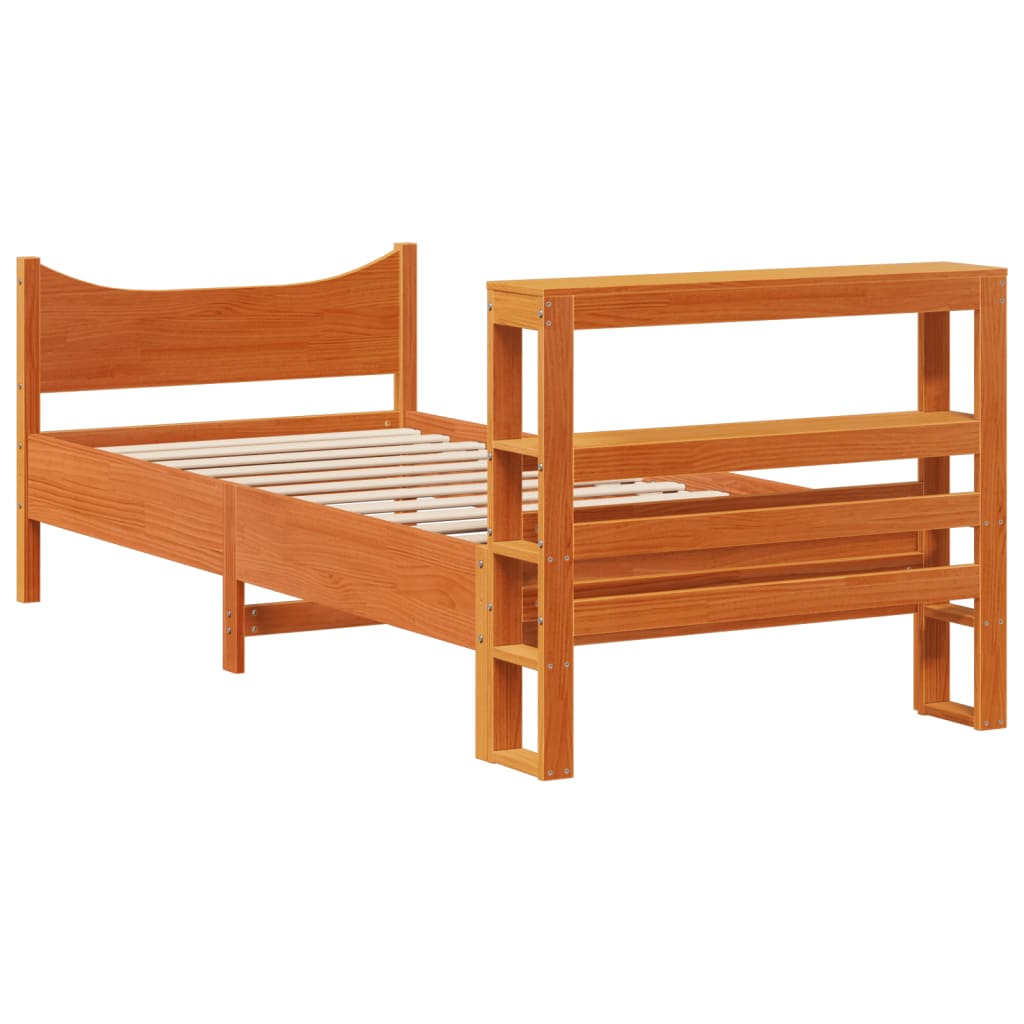 viaszbarna tömör fenyőfa ágykeret fejtámlával 75 x 190 cm