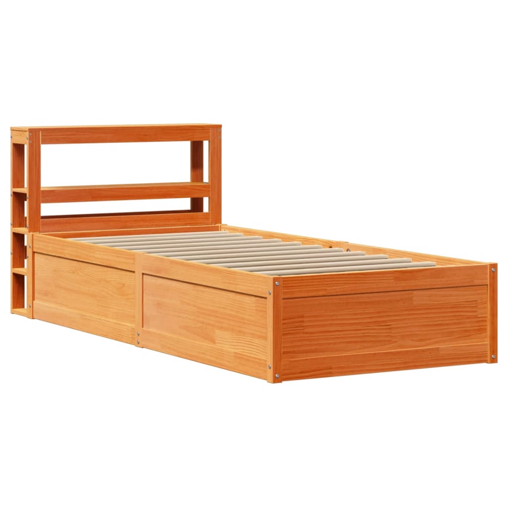 viaszbarna tömör fenyőfa ágykeret fejtámlával 100 x 200 cm