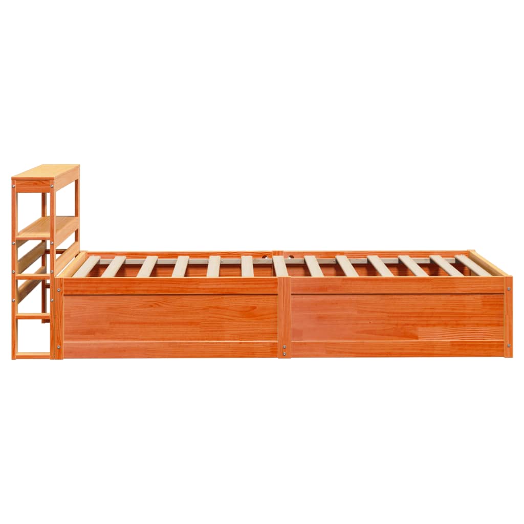 viaszbarna tömör fenyőfa ágykeret fejtámlával 100 x 200 cm