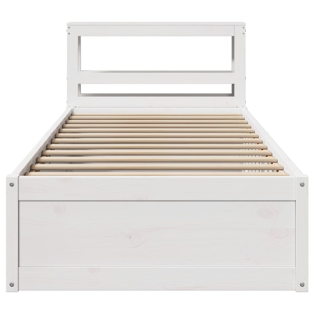 fehér tömör fenyőfa ágykeret fejtámlával 90 x 200 cm