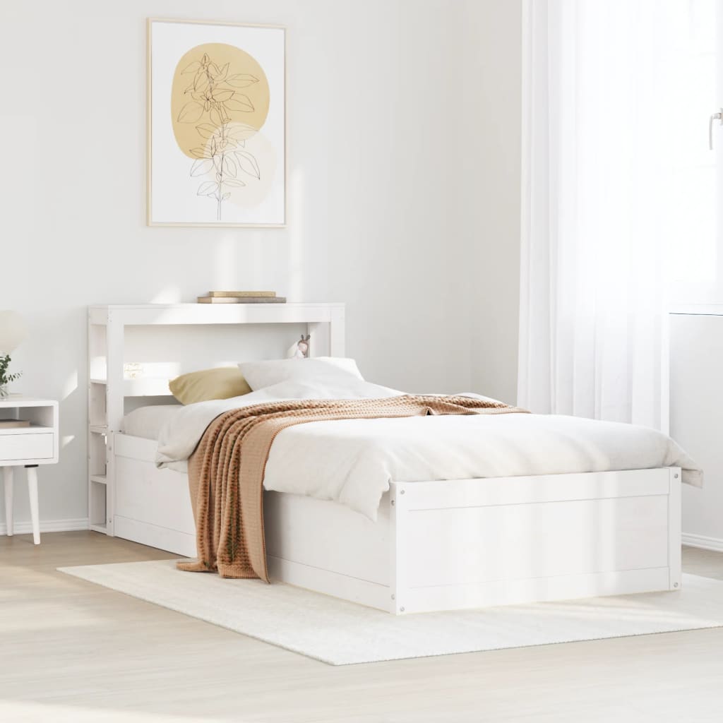 fehér tömör fenyőfa ágykeret fejtámlával 75 x 190 cm
