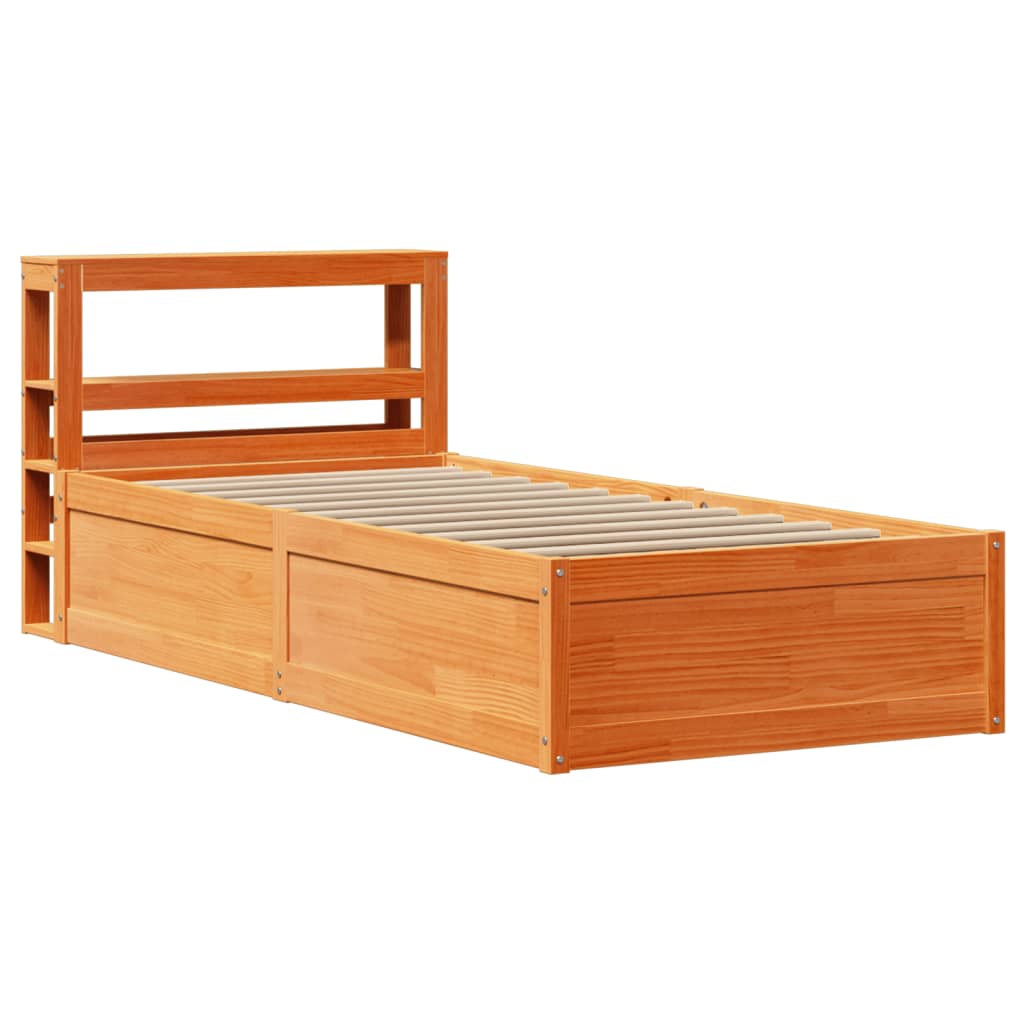 viaszbarna tömör fenyőfa ágykeret fejtámlával 75 x 190 cm