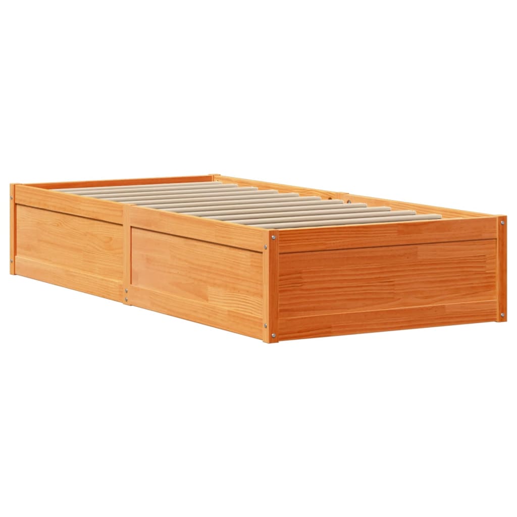 viaszbarna tömör fenyőfa ágykeret fejtámlával 75 x 190 cm