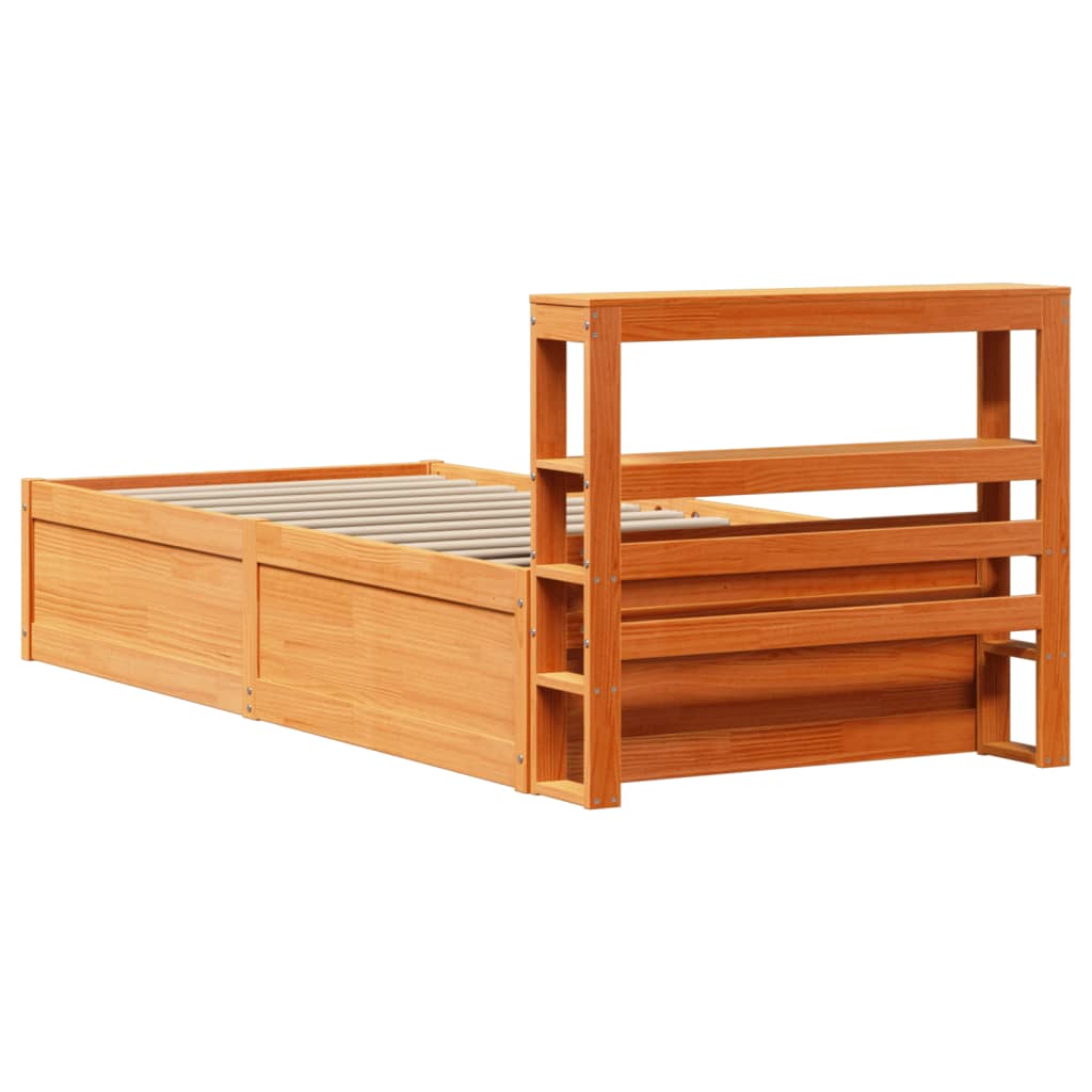 viaszbarna tömör fenyőfa ágykeret fejtámlával 75 x 190 cm