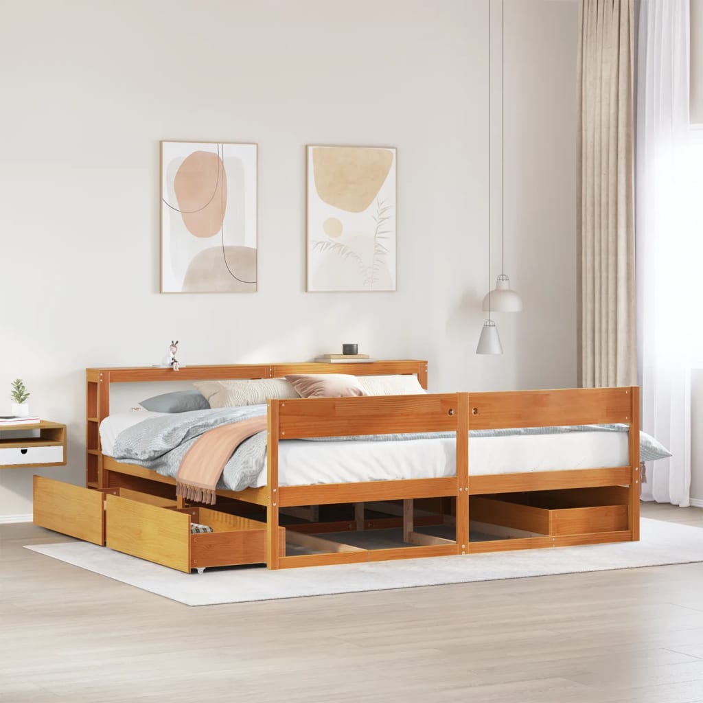 viaszbarna tömör fenyőfa ágy matrac nélkül 180 x 200 cm