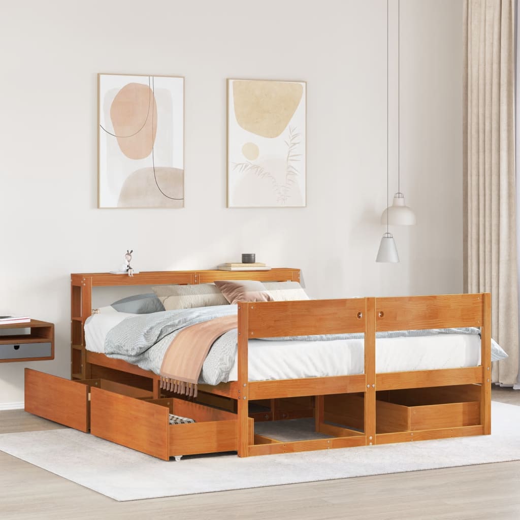 viaszbarna tömör fenyőfa ágy matrac nélkül 135 x 190 cm