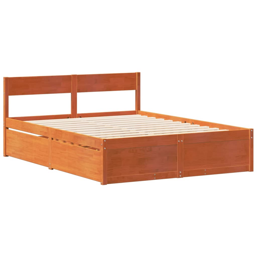 viaszbarna tömör fenyőfa ágy matrac nélkül 135 x 190 cm