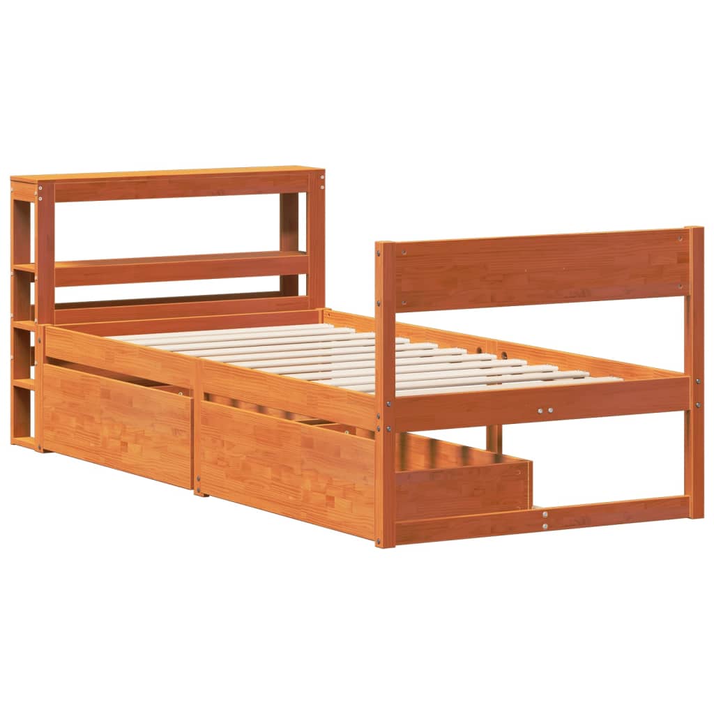 viaszbarna tömör fenyőfa ágy matrac nélkül 75 x 190 cm