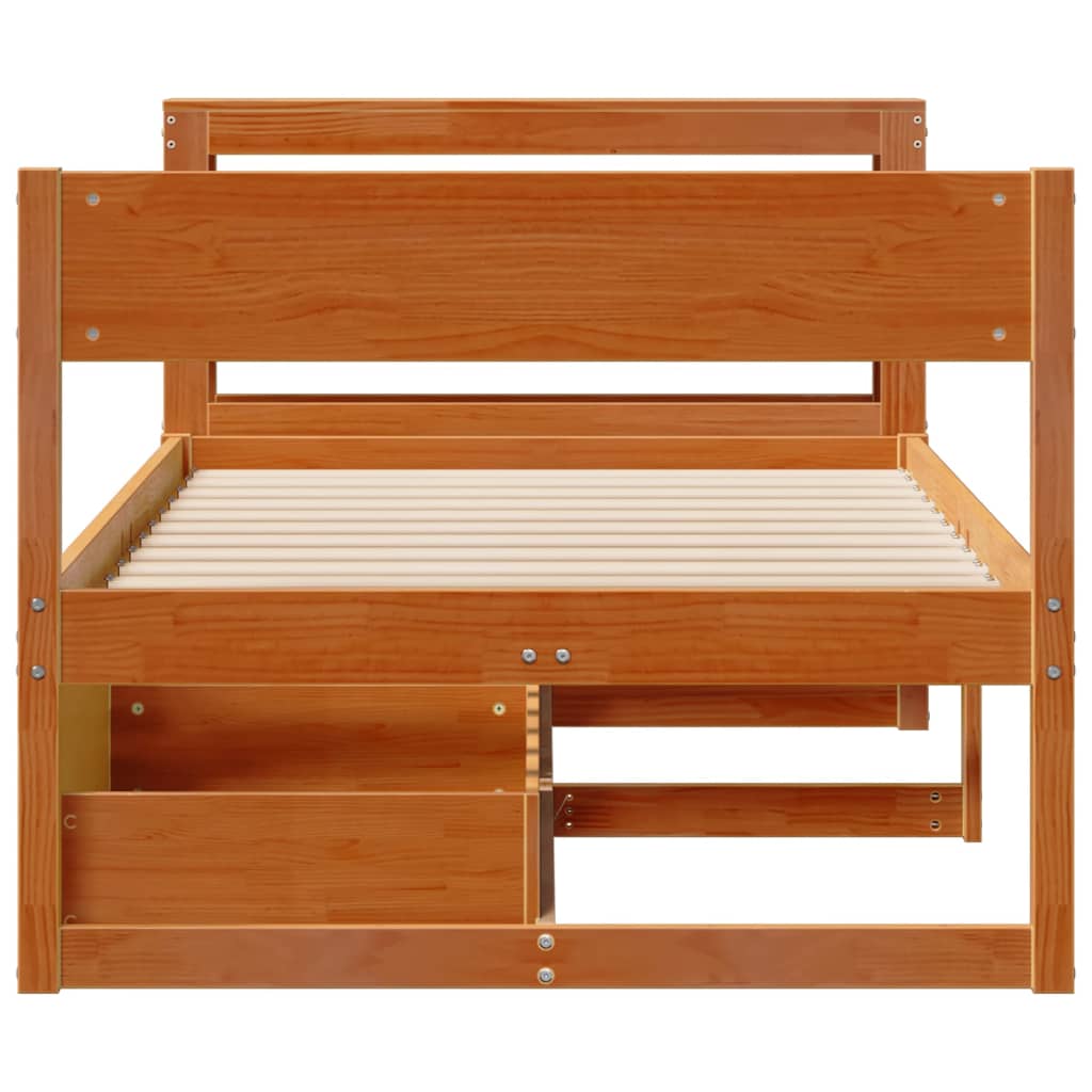 viaszbarna tömör fenyőfa ágy matrac nélkül 75 x 190 cm