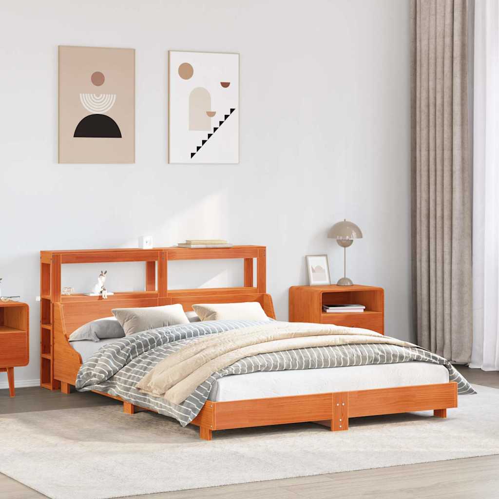 viaszbarna tömör fenyőfa ágy matrac nélkül 160 x 200 cm