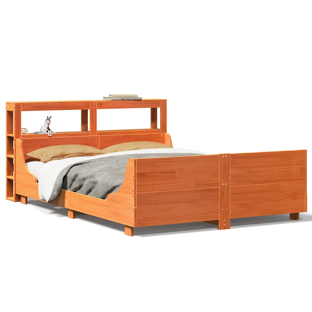 viaszbarna tömör fenyőfa ágy matrac nélkül 135 x 190 cm