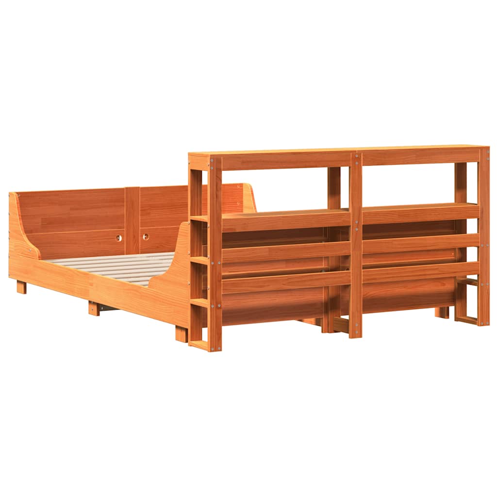 viaszbarna tömör fenyőfa ágy matrac nélkül 135 x 190 cm