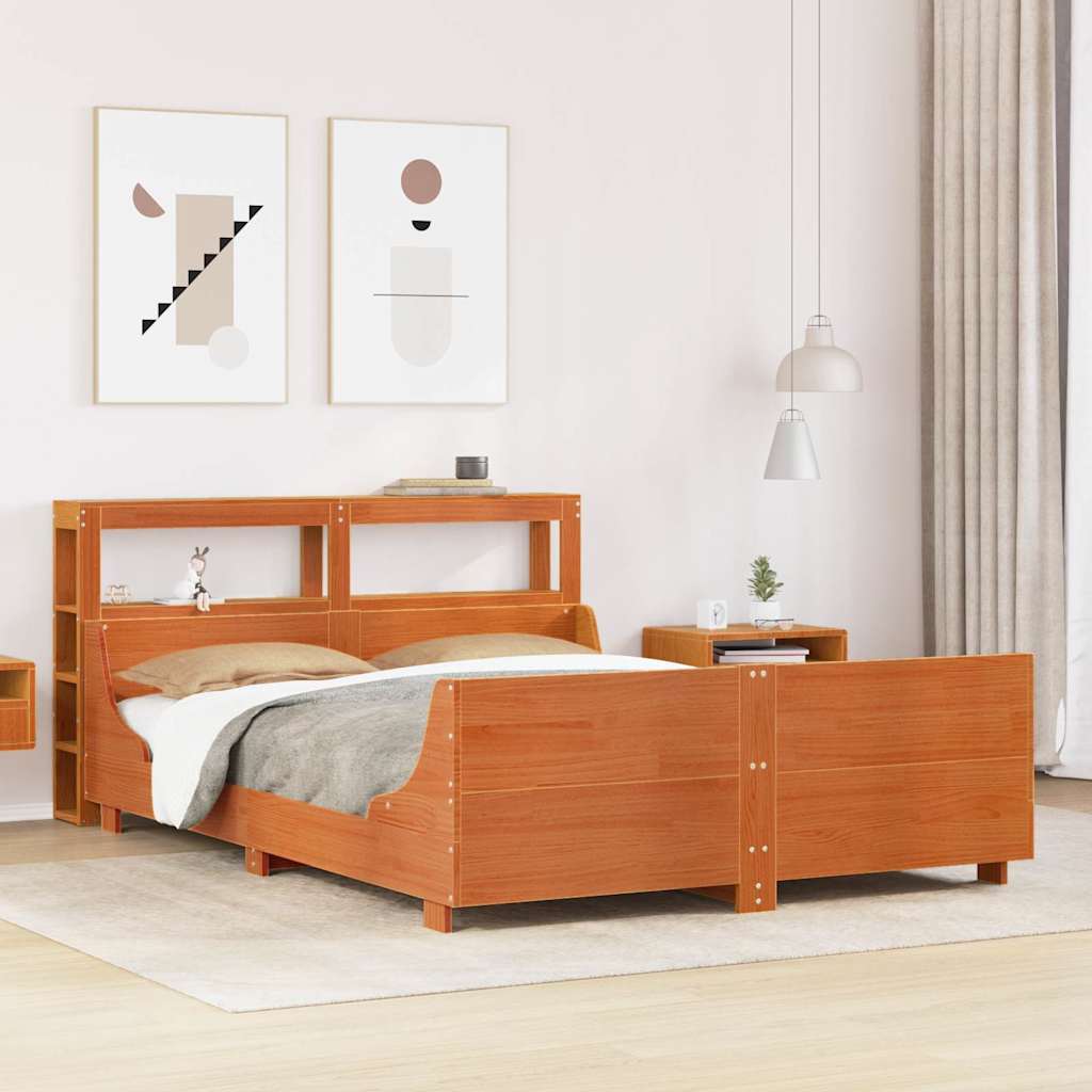 viaszbarna tömör fenyőfa ágy matrac nélkül 135 x 190 cm