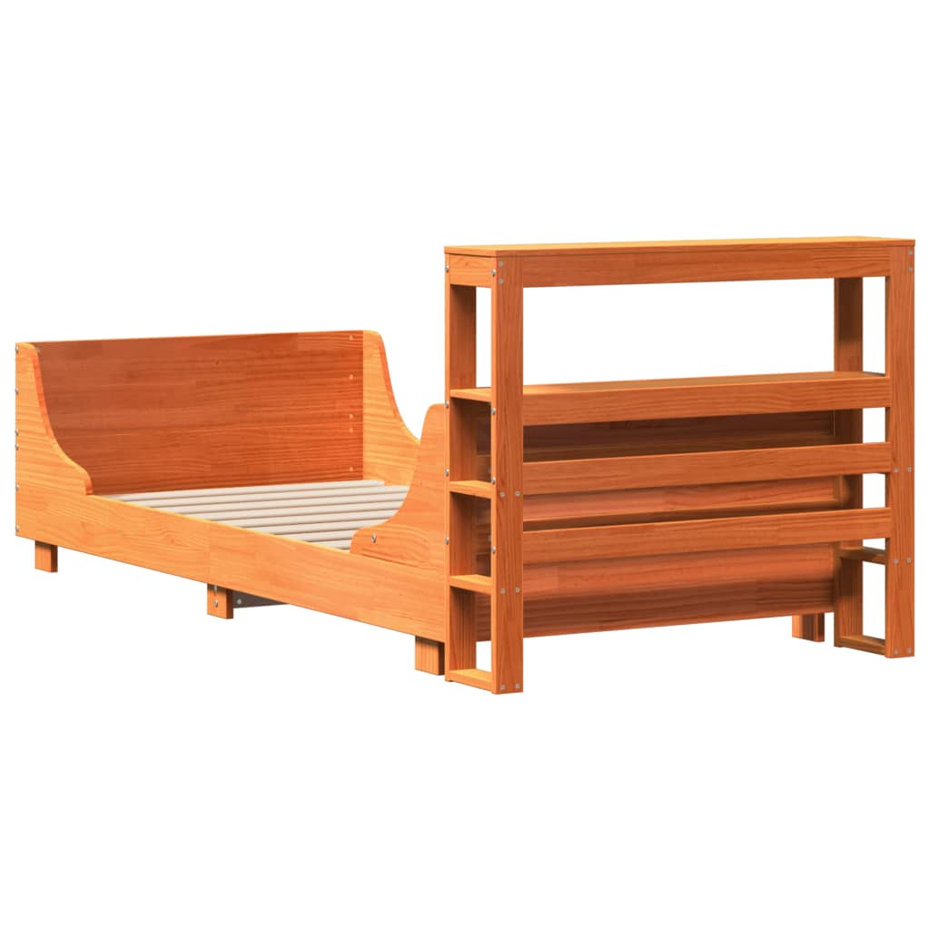 viaszbarna tömör fenyőfa ágy matrac nélkül 75 x 190 cm