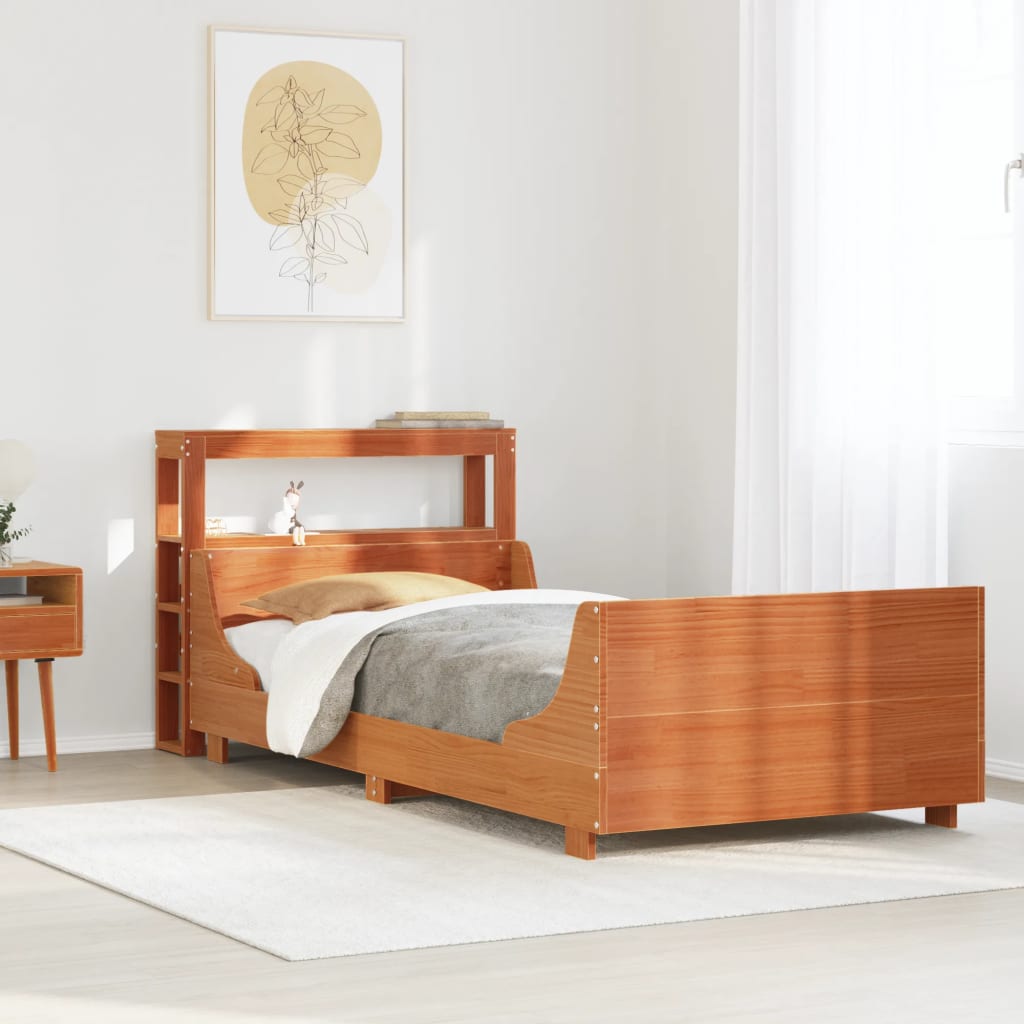 viaszbarna tömör fenyőfa ágy matrac nélkül 75 x 190 cm