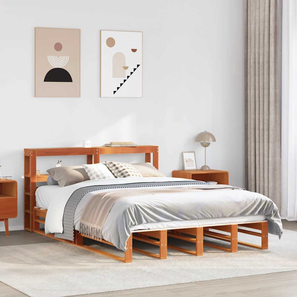 viaszbarna tömör fenyőfa ágy matrac nélkül 140 x 200 cm