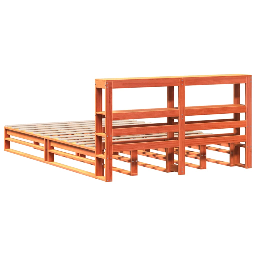 viaszbarna tömör fenyőfa ágy matrac nélkül 135 x 190 cm