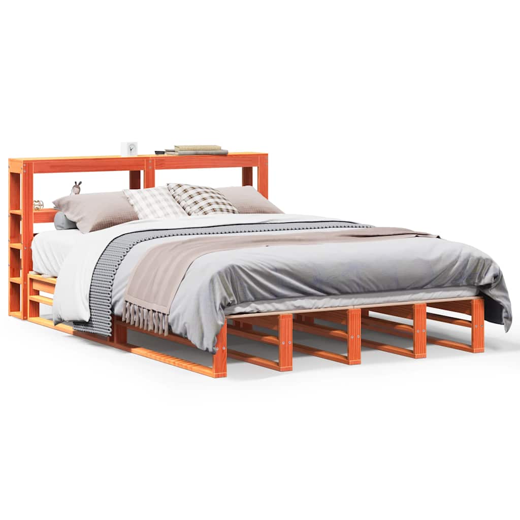 viaszbarna tömör fenyőfa ágy matrac nélkül 140 x 190 cm