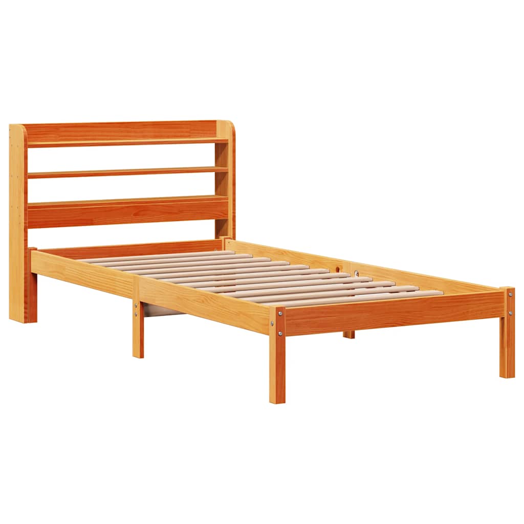 viaszbarna tömör fenyőfa ágykeret fejtámlával 75 x 190 cm