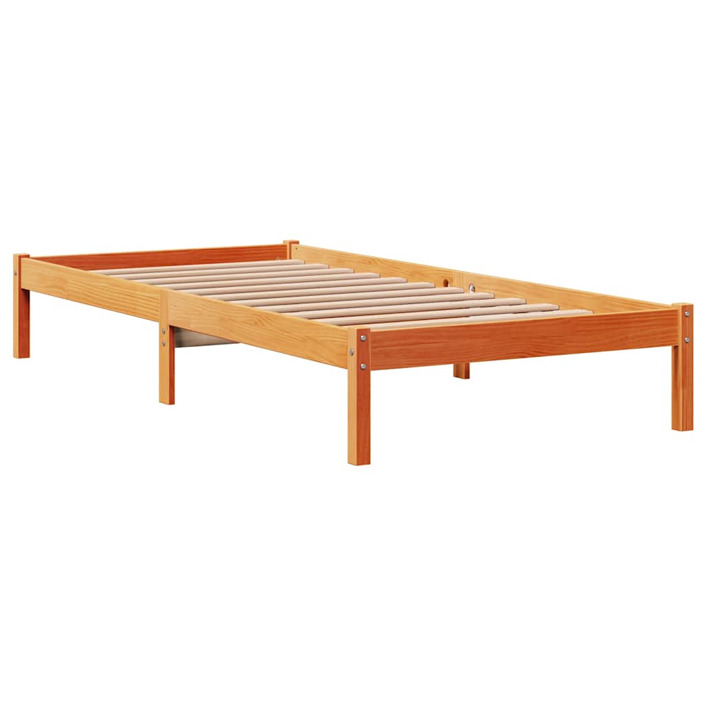 viaszbarna tömör fenyőfa ágykeret fejtámlával 75 x 190 cm