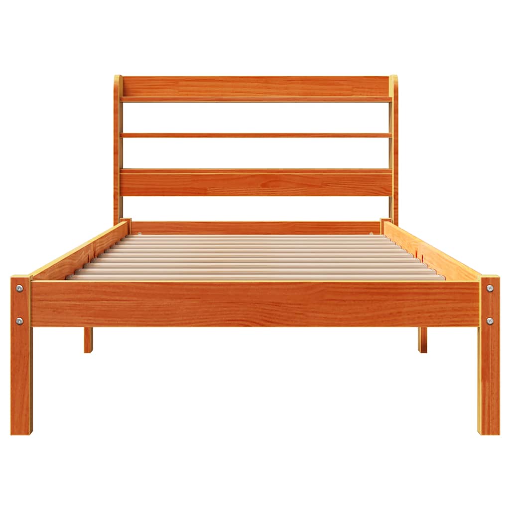 viaszbarna tömör fenyőfa ágykeret fejtámlával 75 x 190 cm