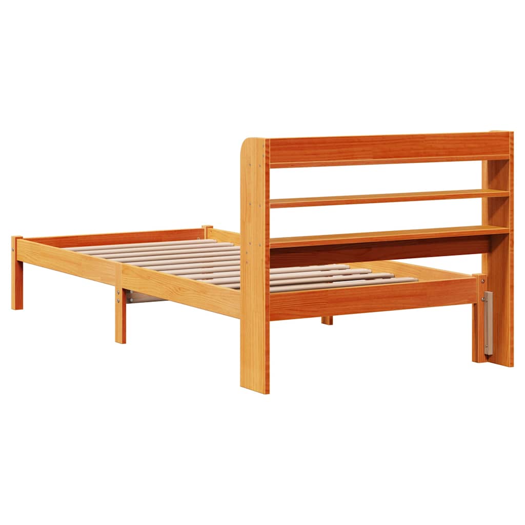 viaszbarna tömör fenyőfa ágykeret fejtámlával 75 x 190 cm