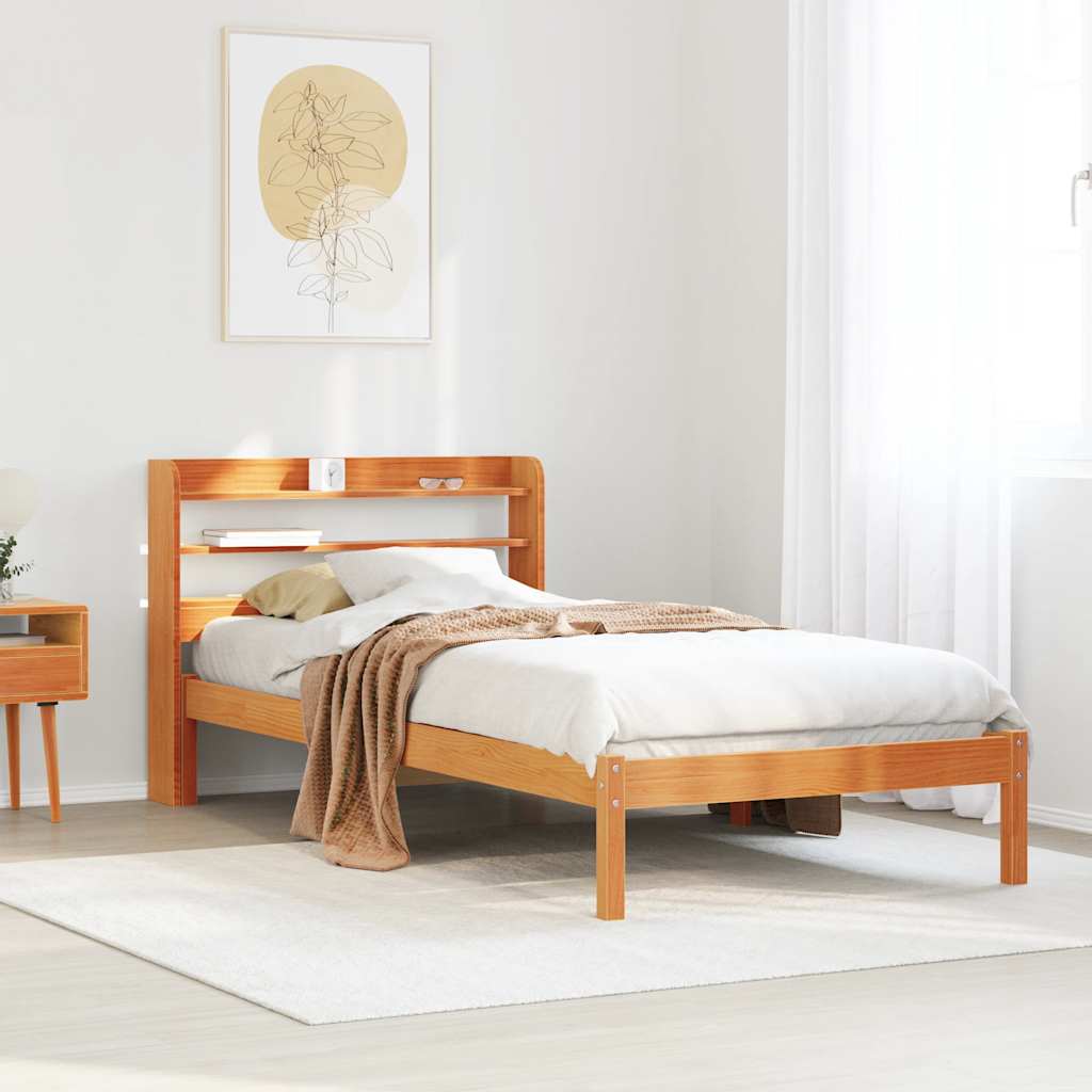 viaszbarna tömör fenyőfa ágykeret fejtámlával 75 x 190 cm