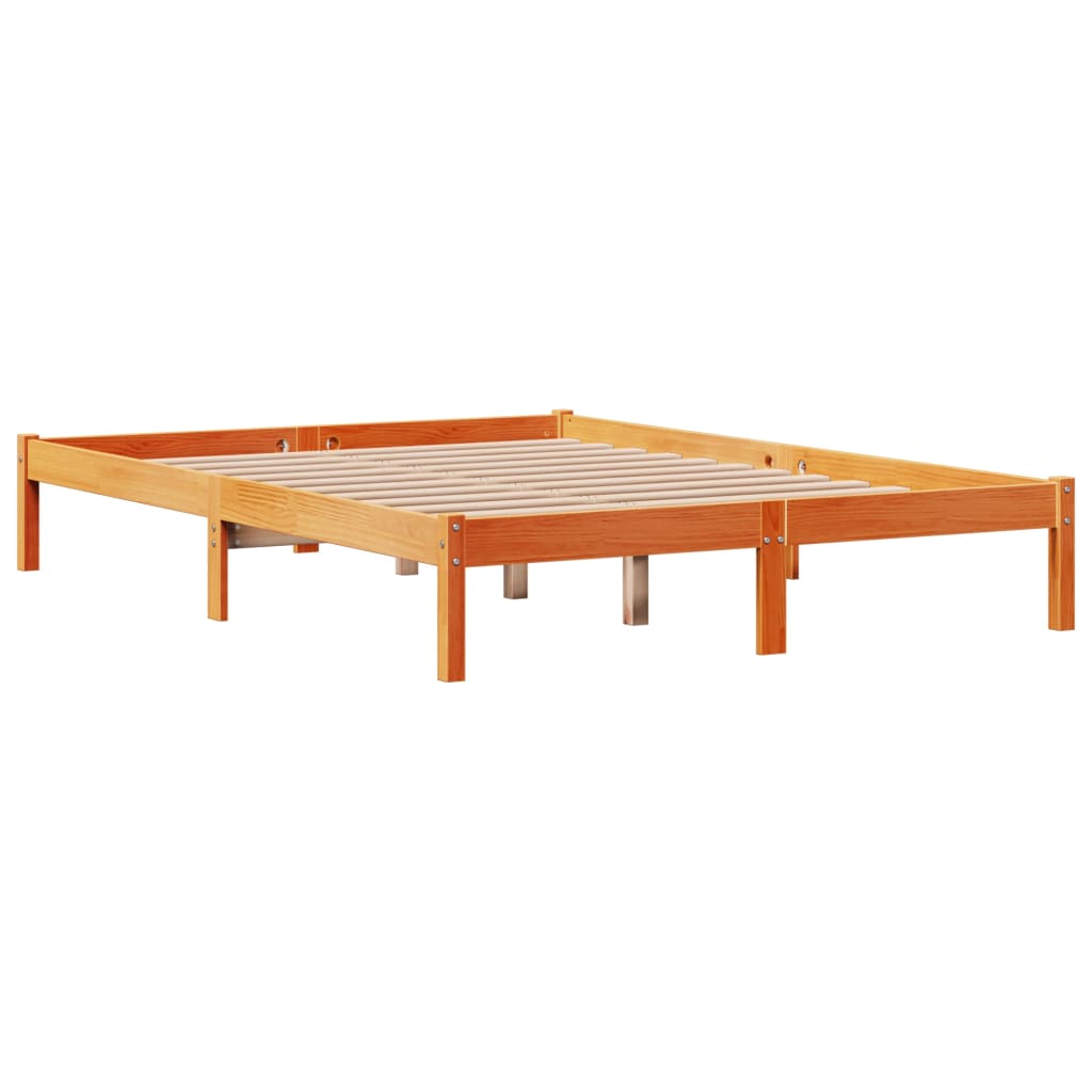 viaszbarna tömör fenyőfa ágykeret fejtámlával 120 x 190 cm