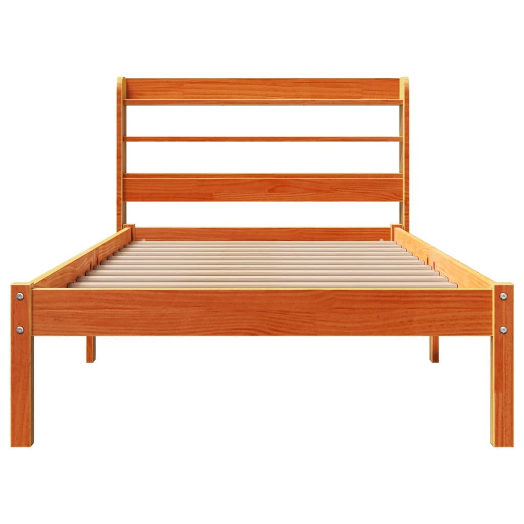 viaszbarna tömör fenyőfa ágykeret fejtámlával 100 x 200 cm