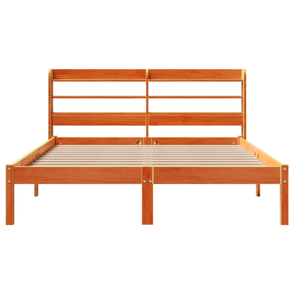 viaszbarna tömör fenyőfa ágykeret fejtámlával 150x200 cm