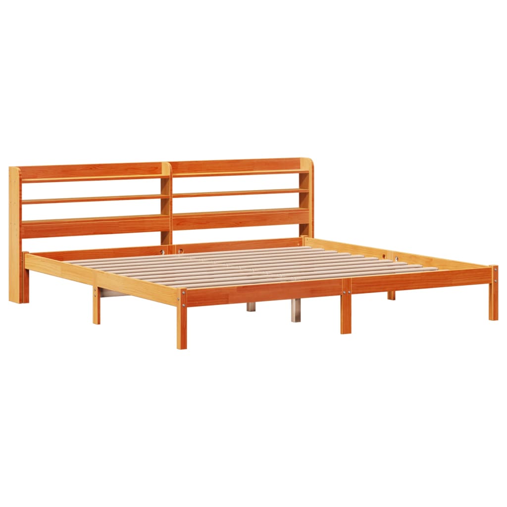 viaszbarna tömör fenyőfa ágykeret fejtámlával 200 x 200 cm