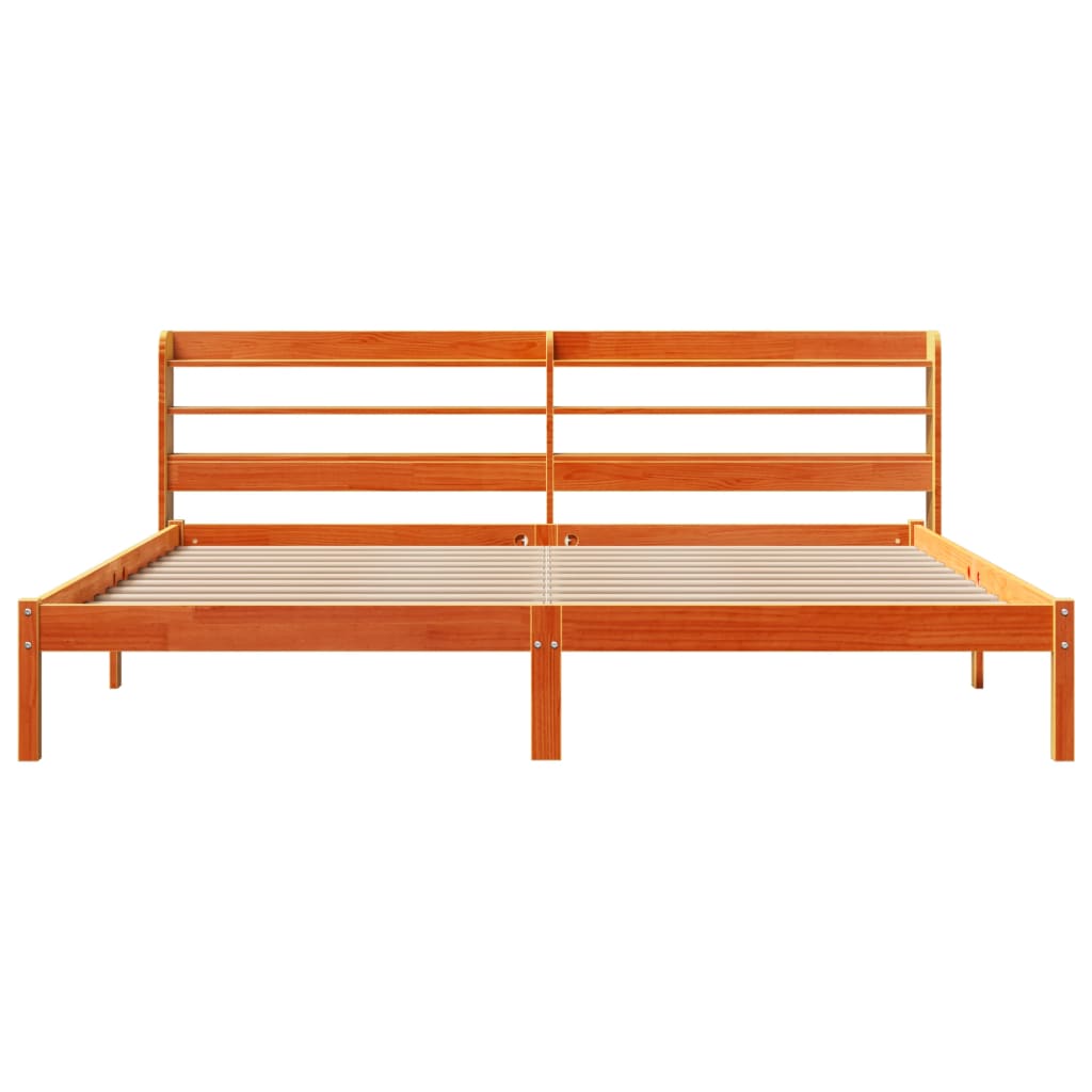 viaszbarna tömör fenyőfa ágykeret fejtámlával 200 x 200 cm