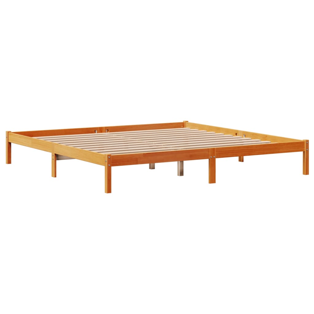 viaszbarna tömör fenyőfa ágykeret fejtámlával 200 x 200 cm